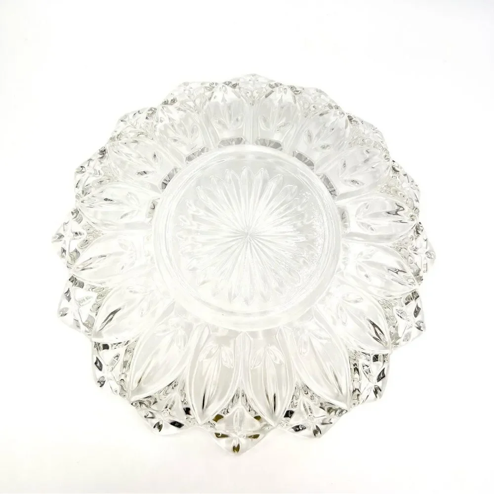 Vintage Federal Cut Glass Dish Bowl Sun Flower Sunflower Petal Starburst Pattern